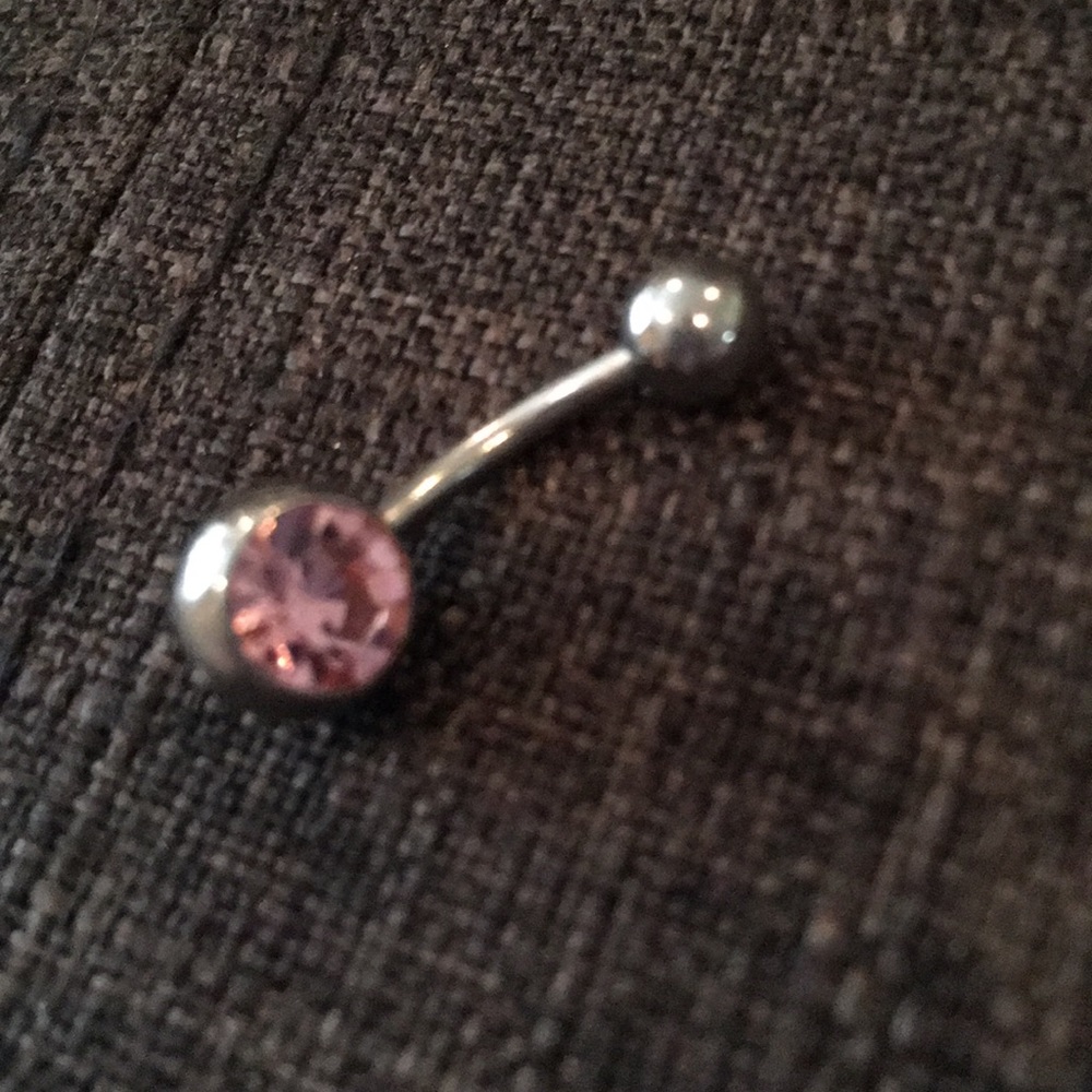 Pink stone belly button ring